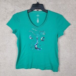 St Johns Bay Shirt Womens Medium Green V‎ Neck Short Sleeve Tee Graphic Cotton